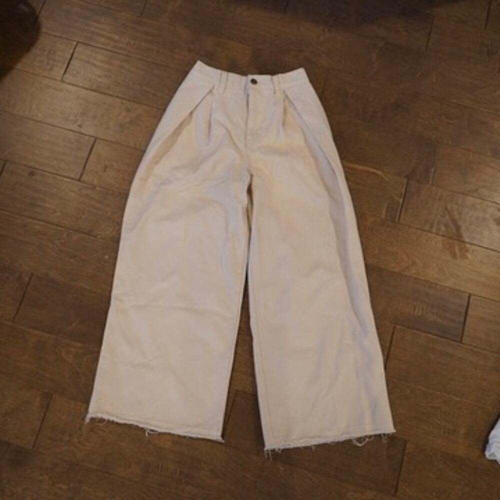 Beams Heart High Rise Wide Leg Pants Cream Womens Size Small